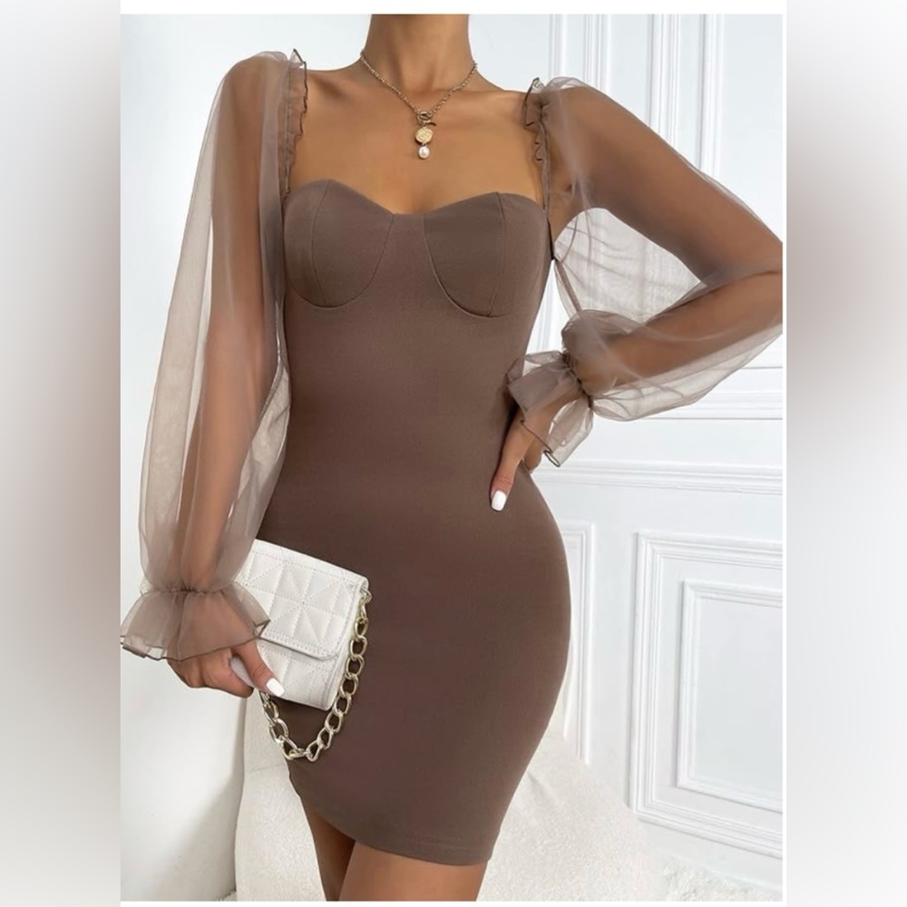 SHEIN Brown Long Sleeve Dress